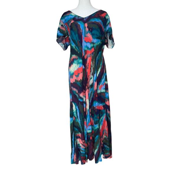 SOFT SURROUNDINGS Dress Zina Watercolor Abstract Tie Dye Print Size L - Picture 1 of 8